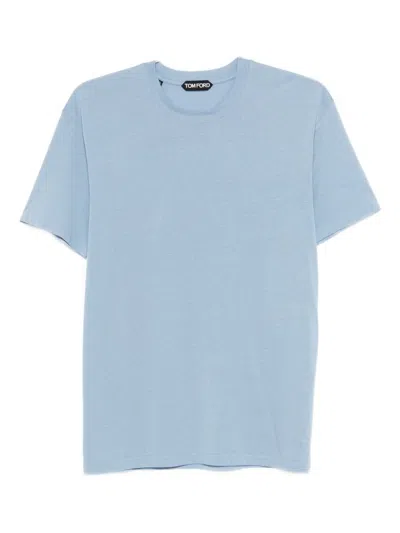 Tom Ford Crew Neck Cotton Blend T-shirt In Blue
