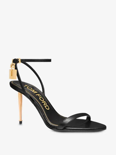 Tom Ford Leather Padlock Sandals In Black