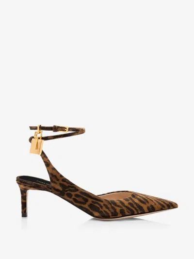 Tom Ford 55mm Leopard Print Suede Slingback Pumps In Brown