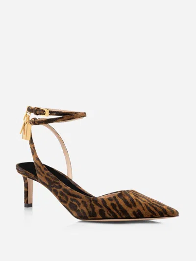 Tom Ford 55mm Leopard Print Suede Slingback Pumps In Brown