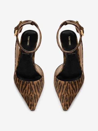 Tom Ford 55mm Leopard Print Suede Slingback Pumps In Brown