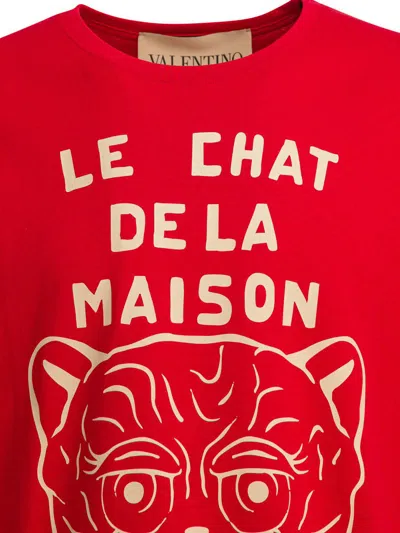 Valentino Garavani T-shirt With Le Chat De La Maison Print In Red