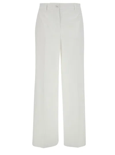 Dolce & Gabbana White Palazzo Pants With Logo Detail In Stretch Cotton Woman In White