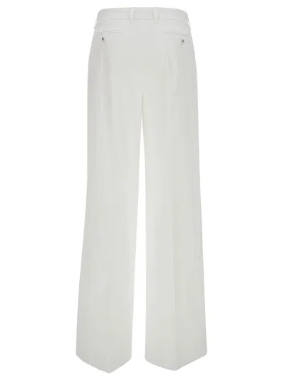 Dolce & Gabbana White Palazzo Pants With Logo Detail In Stretch Cotton Woman In White