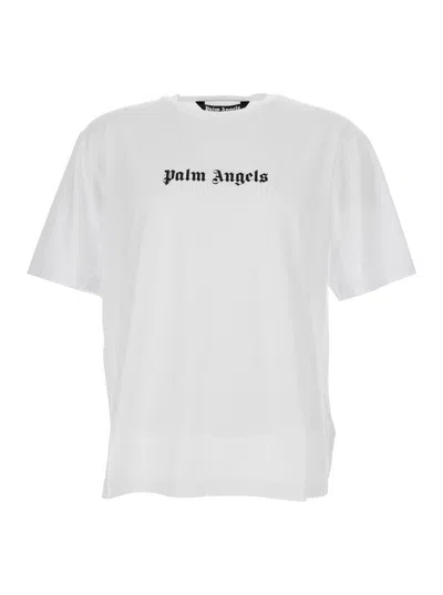 Palm Angels White Short-sleeved T-shirt With Monogram Pa Embroidery In White