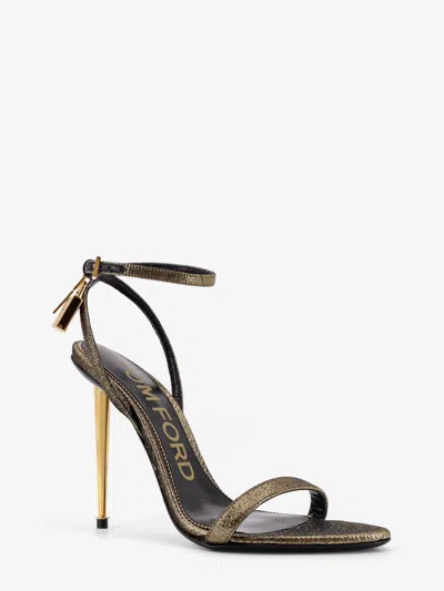 Tom Ford Women Laminated Leather Sandals With Logoed Padlock