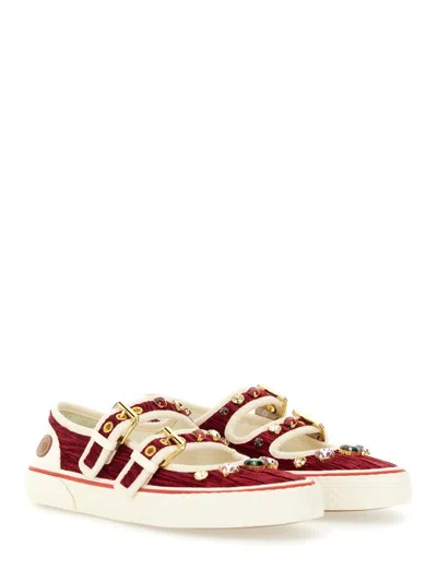 Valentino Burgundy And White Leather Sneakers