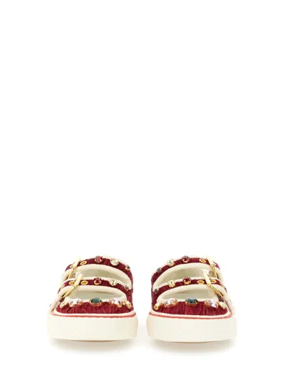 Valentino Burgundy And White Leather Sneakers