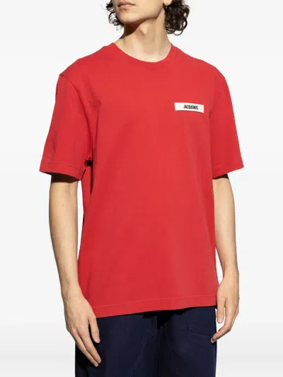 Jacquemus Grosgrain Neck T-shirt Short Sleeves In Red