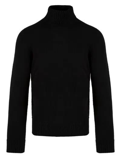 Drumohr Wool Turtleneck Sweater Ribbed Cuffs In Black