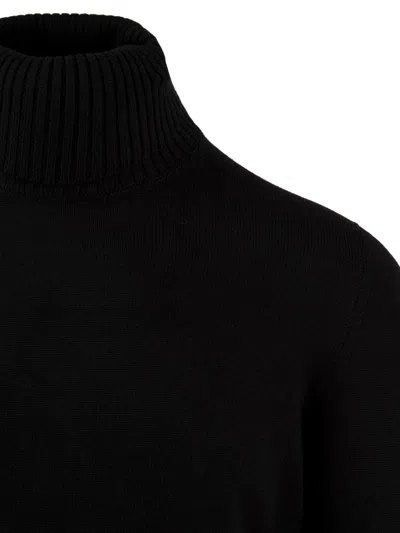 Drumohr Wool Turtleneck Sweater Ribbed Cuffs In Black