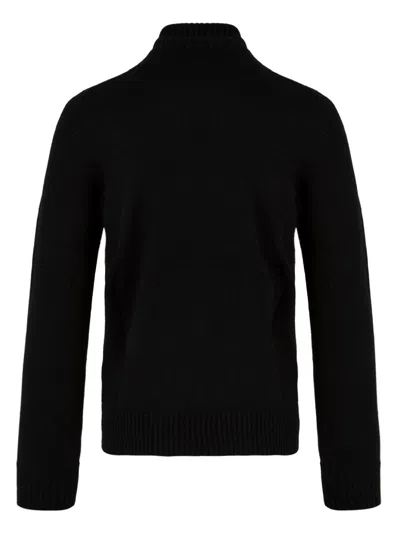 Drumohr Wool Turtleneck Sweater Ribbed Cuffs In Black