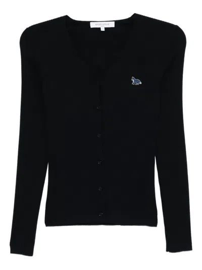 Maison Kitsuné Baby Fox-patch Ribbed Cardigan In Blue