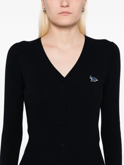 Maison Kitsuné Baby Fox-patch Ribbed Cardigan In Blue