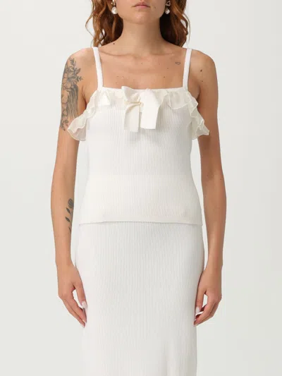 Alessandra Rich Bow Ruffled Top In White