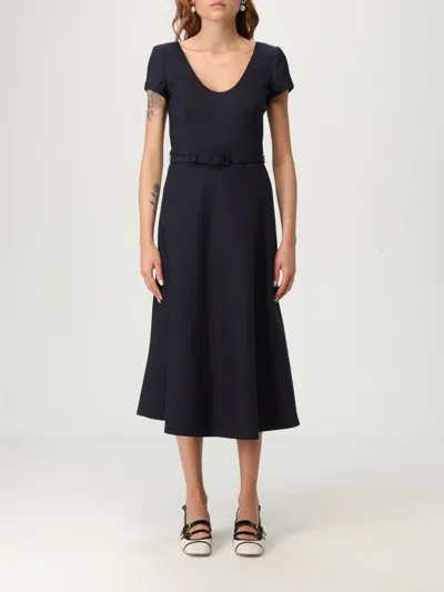 Alessandra Rich Light Wool Midi Dress With Belted Waist In Black