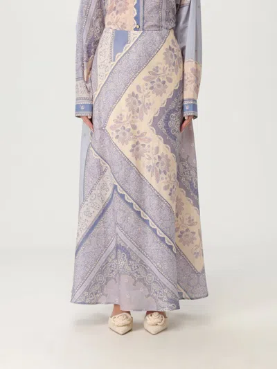 Zimmermann Lucky Floral Linen Midi Skirt In Blue