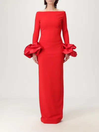 Solace London Talia Maxi Red Dress With Oversized Cuffs In Crepe Woman In Red