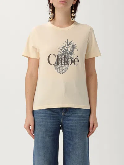 Chloé Pink Crewneck T-shirt With Maxi Logo Print On The Front In Cotton Woman