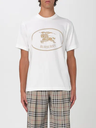 Burberry Beige Crewneck T-shirt With Maxi Logo On The Front In Cotton Man