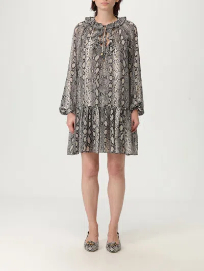 Michael Kors Snake Print Georgette Ruffle Mini Dress In Gray