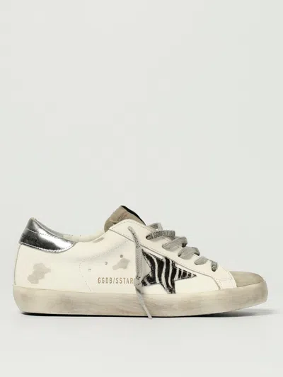 Golden Goose Superstar White Low Top Sneakers With Glittered Star Patch And Laminated Heel With Logo Lettering In In Multi