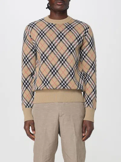 Burberry Check-pattern Wool Crew Neck Sweater Clothing In Brown