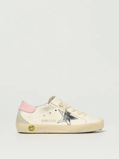 Golden Goose Kids Super-star White And Pink Leather Sneakers In White