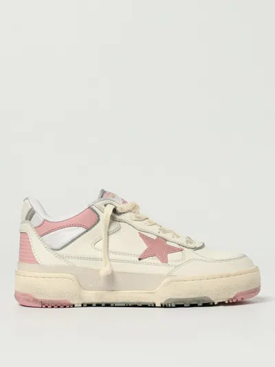 Golden Goose Forty2 Distressed Finish Leather And Fabric Sneakers With Pink Star