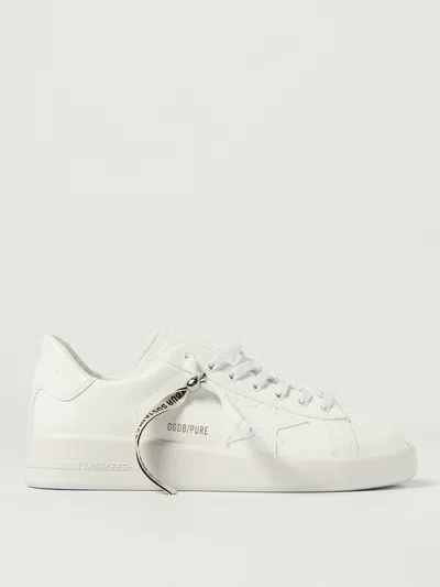 Golden Goose Men White Low Top Sneakers With Lace Detail With Logo Lettering In Ecoleather Man In White