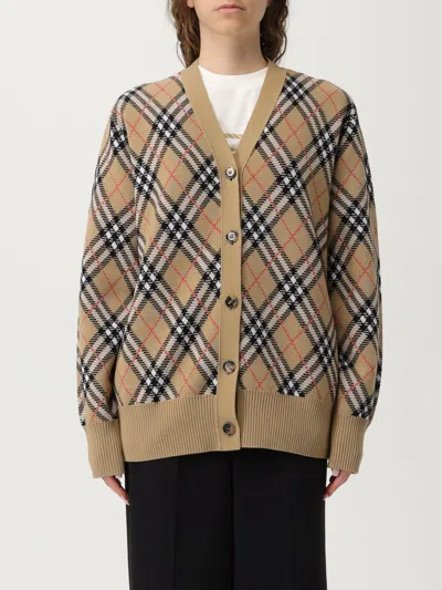 Burberry Check V-neck Cardigan In Wool And Mohair Blend In Brown