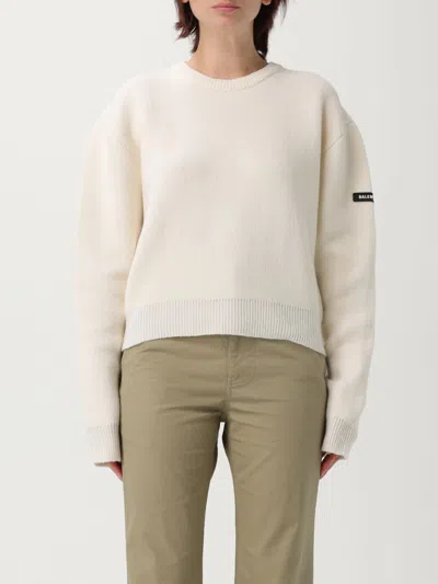 Balenciaga Cropped Sweater With Logo Patch In Wool Blend