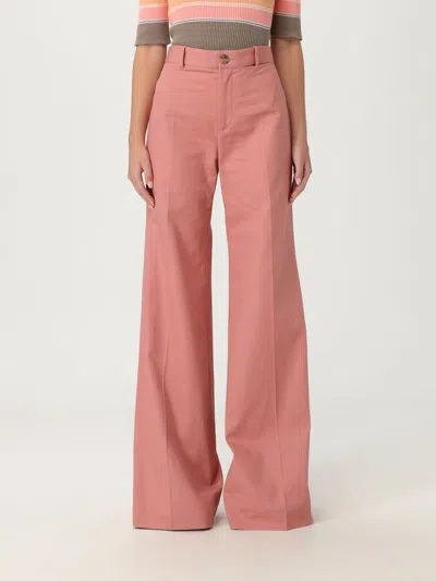 Chloé Cotton High Waist Flared Trousers With Back Pockets In Pink