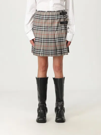 Burberry Plaid Pleated Skirt With Frayed Hem And Buckle Accents In Multi