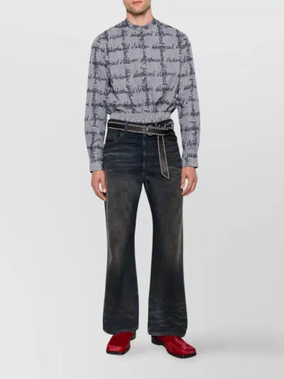Vivienne Westwood Casual Shirt With Mandarin Collar And Gingham Check In Blue