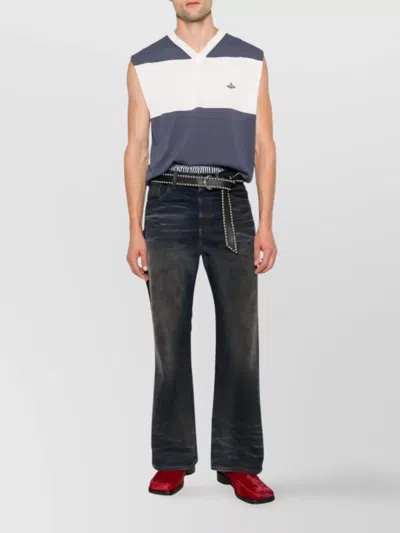 Vivienne Westwood Block Stripe Sleeveless V-neck Top In Blue