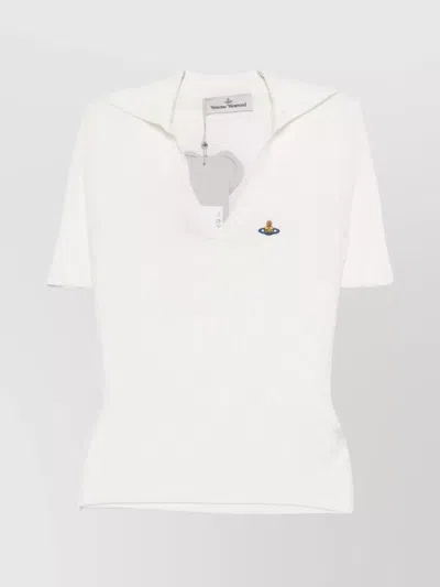 Vivienne Westwood Knit Ribbed V-neck Short Sleeves Top In White