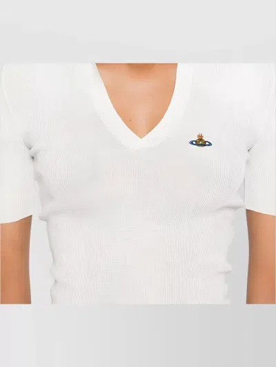 Vivienne Westwood Knit Ribbed V-neck Short Sleeves Top In White