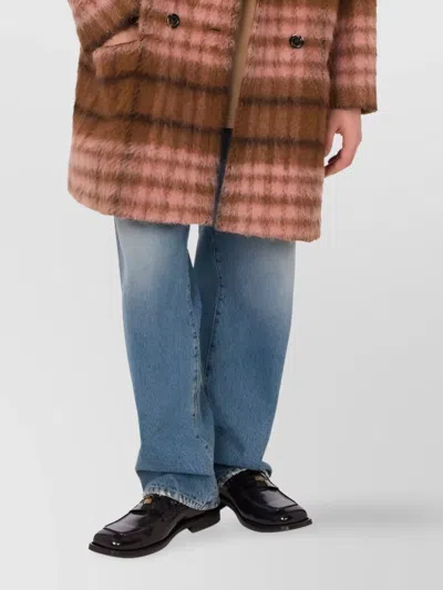 Moschino Double-breasted Plaid Coat Notched Lapels In Brown