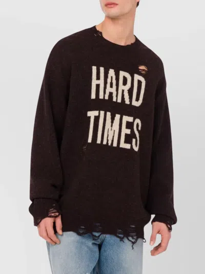 Moschino Distressed Ribbed Sweater With Cuffs And Hem In Black