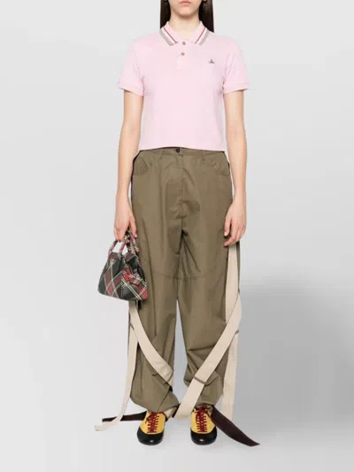 Vivienne Westwood Collared Polo Top Striped Sleeves In Pink