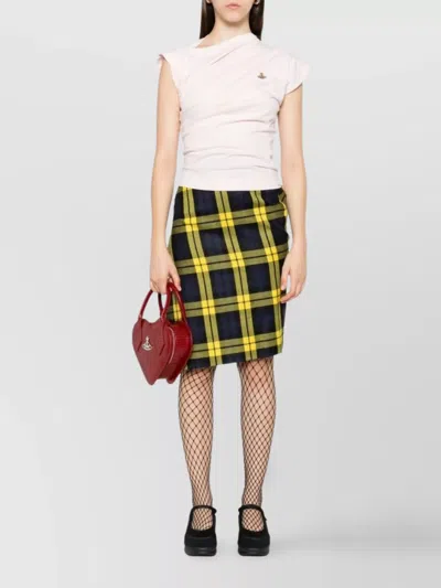 Vivienne Westwood Knee Length Plaid Skirt With Asymmetric Hem In Yellow