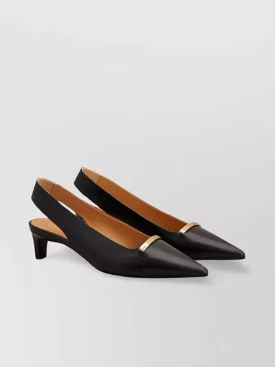 Tod's Leather Kitten Heel Slingback Pumps With Metal Detail In Black