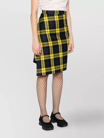 Vivienne Westwood Knee Length Plaid Skirt With Asymmetric Hem In Yellow