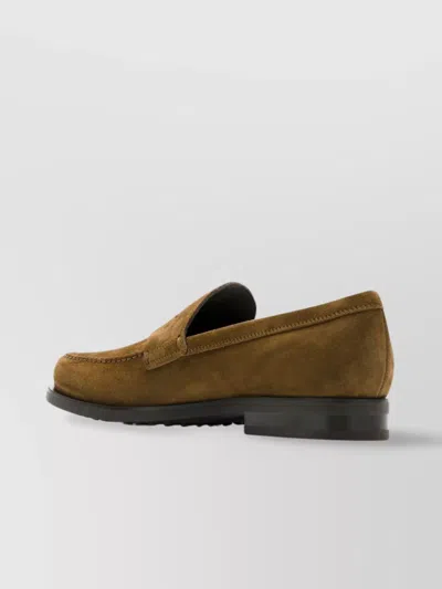 Tod's Suede Penny Loafers With Pebbled Rubber Outsole Shoes In Brown