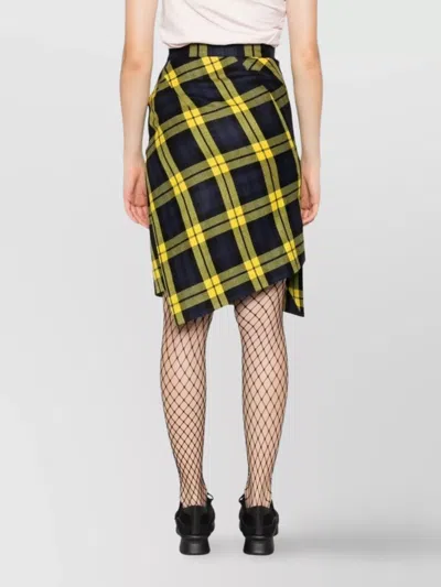 Vivienne Westwood Knee Length Plaid Skirt With Asymmetric Hem In Yellow
