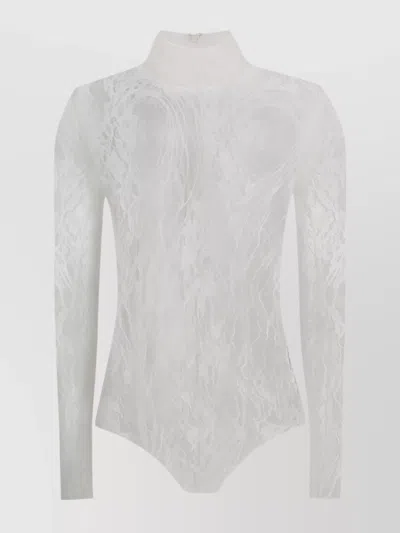 Balmain High Neck Lace Bodysuit With Long Sleeves