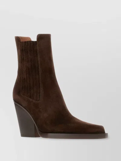 Paris Texas Heeled Boots With Elastic Panels And Suede Finish In Brown