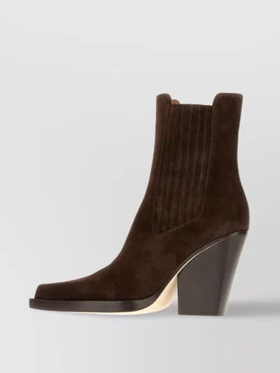 Paris Texas Heeled Boots With Elastic Panels And Suede Finish In Brown