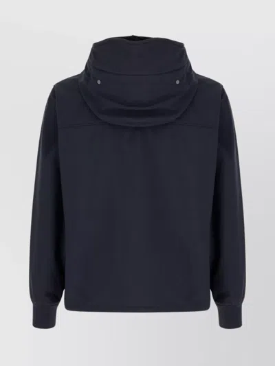 C.p. Company Blue Jacket With Drawstring Hood And Decorative Googles